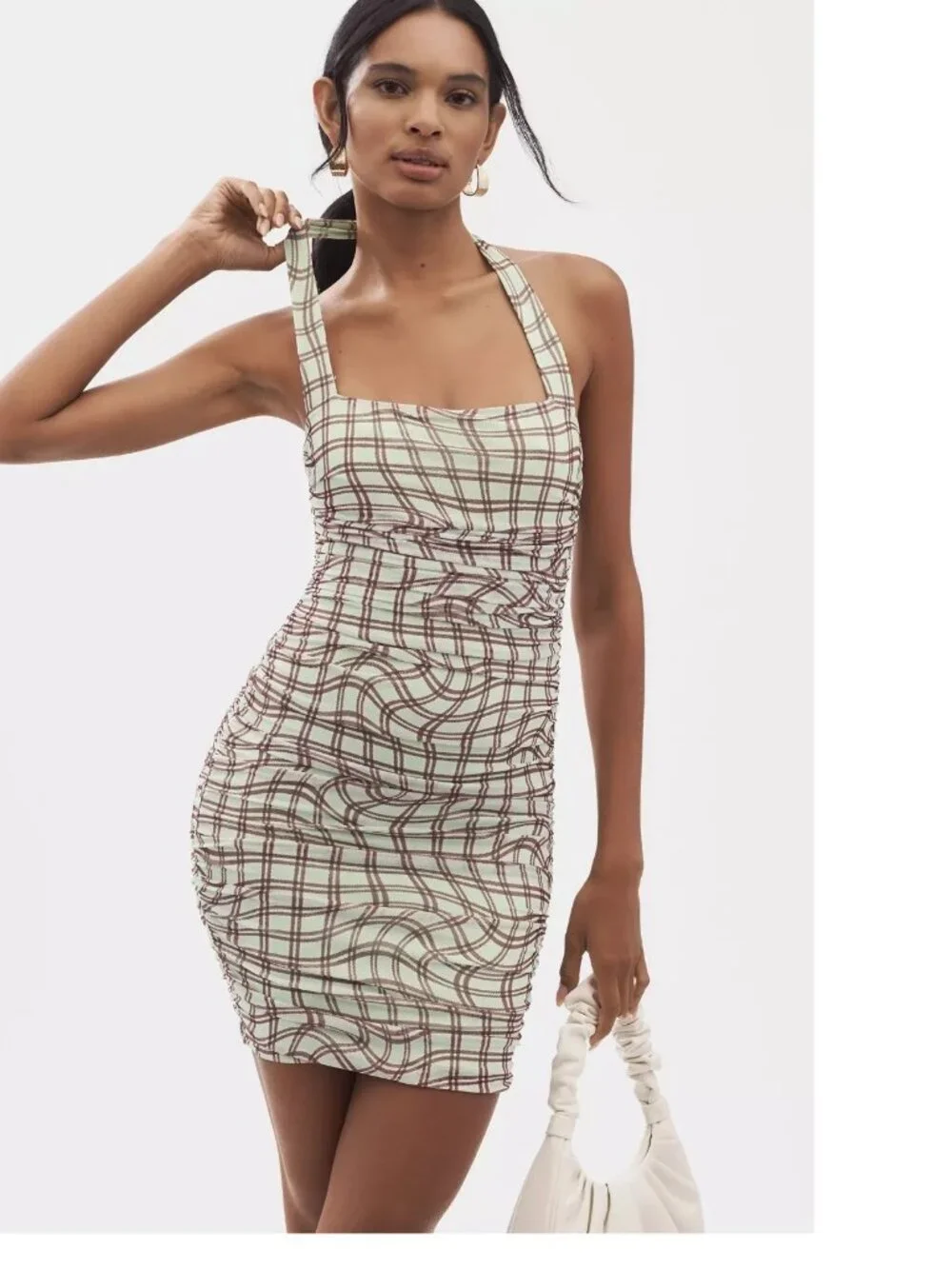 By Anthropologie AFRM Bonnie Square-Neck Halter Mini Dress size S green new nwt